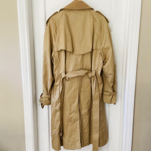 Vintage Lined Tan wool collar Trench Coat Made in Poland Size 44R pockets belted - Picture 16 of 16